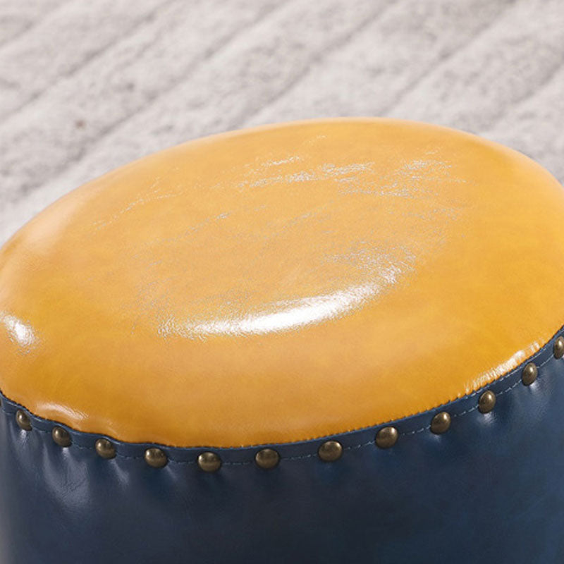 Leather Yellow Pouf Modern Stain Resistant Round Indoor Pouf