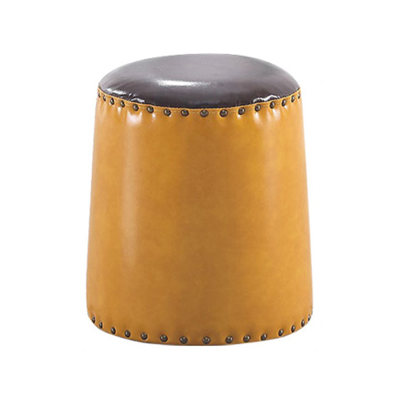 Leather Yellow Pouf Modern Stain Resistant Round Indoor Pouf