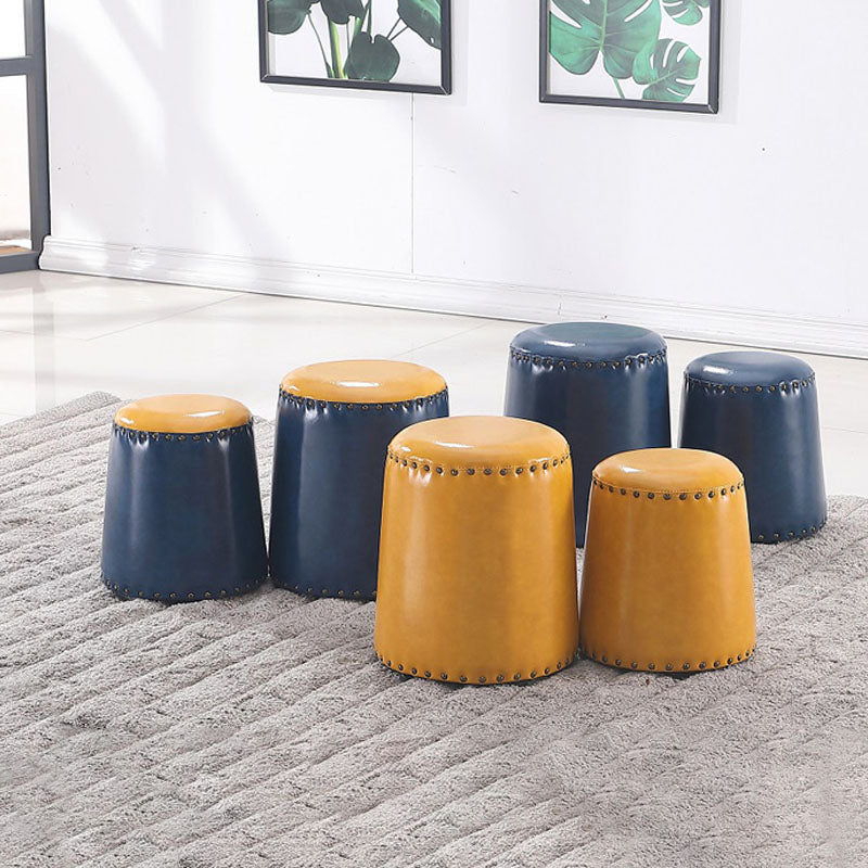 Leather Yellow Pouf Modern Stain Resistant Round Indoor Pouf