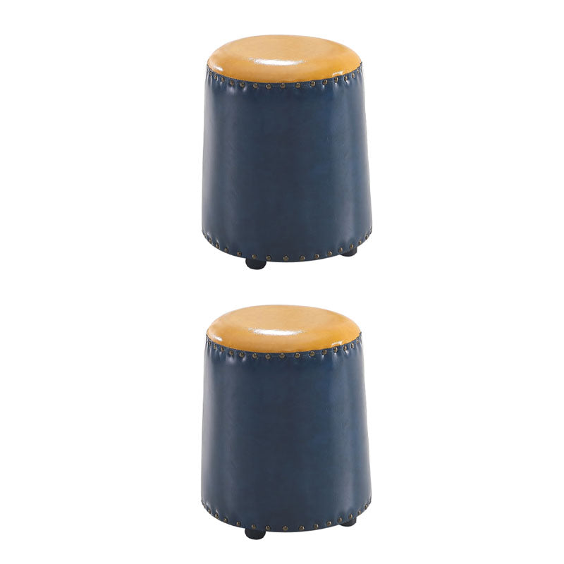 Leather Yellow Pouf Modern Stain Resistant Round Indoor Pouf