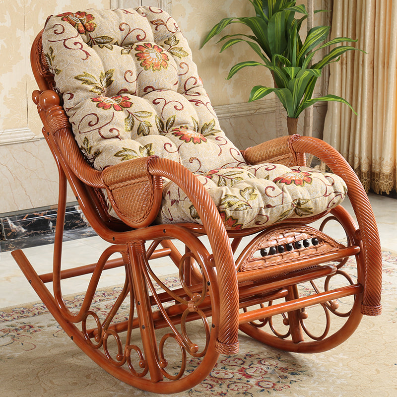 Traditional Rocking Chair Solid Wood Wicker Detail Recliner Chair for Living Room