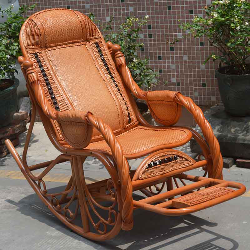 Traditional Rocking Chair Solid Wood Wicker Detail Recliner Chair for Living Room