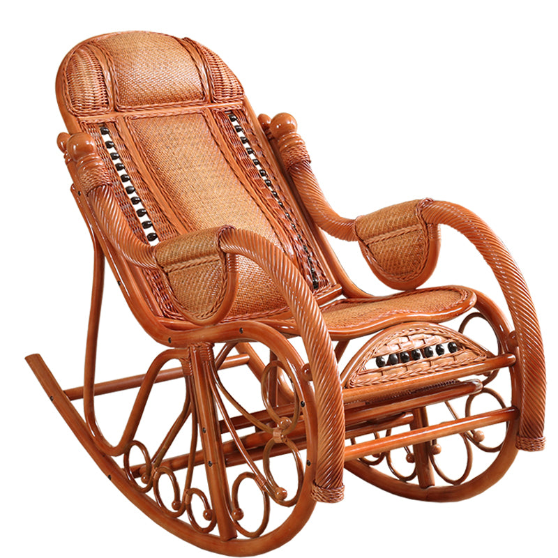 Traditional Rocking Chair Solid Wood Wicker Detail Recliner Chair for Living Room