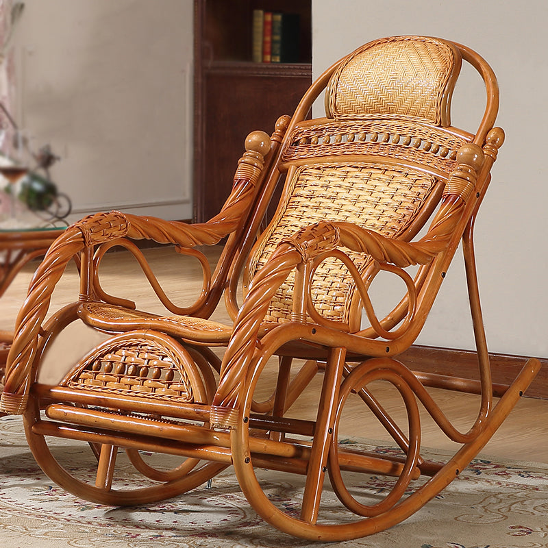 Traditional Rocking Chair Solid Wood Wicker Detail Recliner Chair for Living Room
