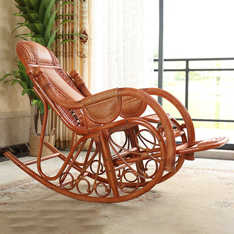 Traditional Rocking Chair Solid Wood Wicker Detail Recliner Chair for Living Room