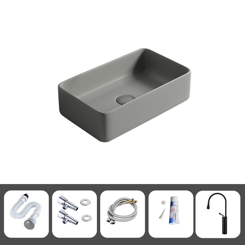 Contemporary Bathroom Sink Porcelain Rectangular Vessel Lavatory Sink with Pop-Up Drain