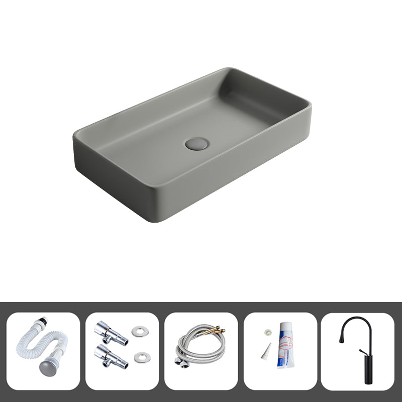 Contemporary Bathroom Sink Porcelain Rectangular Vessel Lavatory Sink with Pop-Up Drain