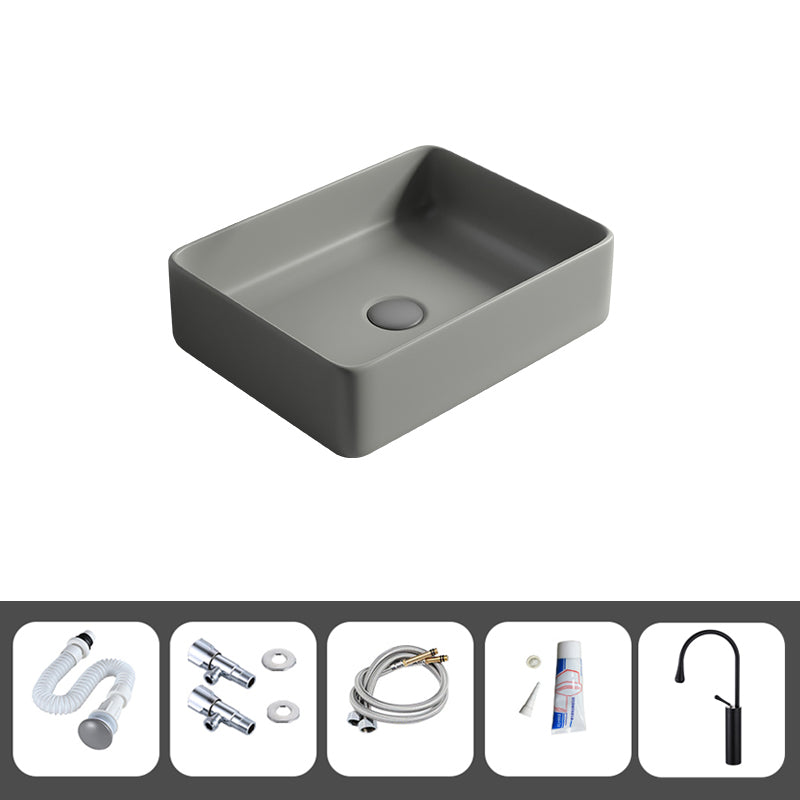 Contemporary Bathroom Sink Porcelain Rectangular Vessel Lavatory Sink with Pop-Up Drain