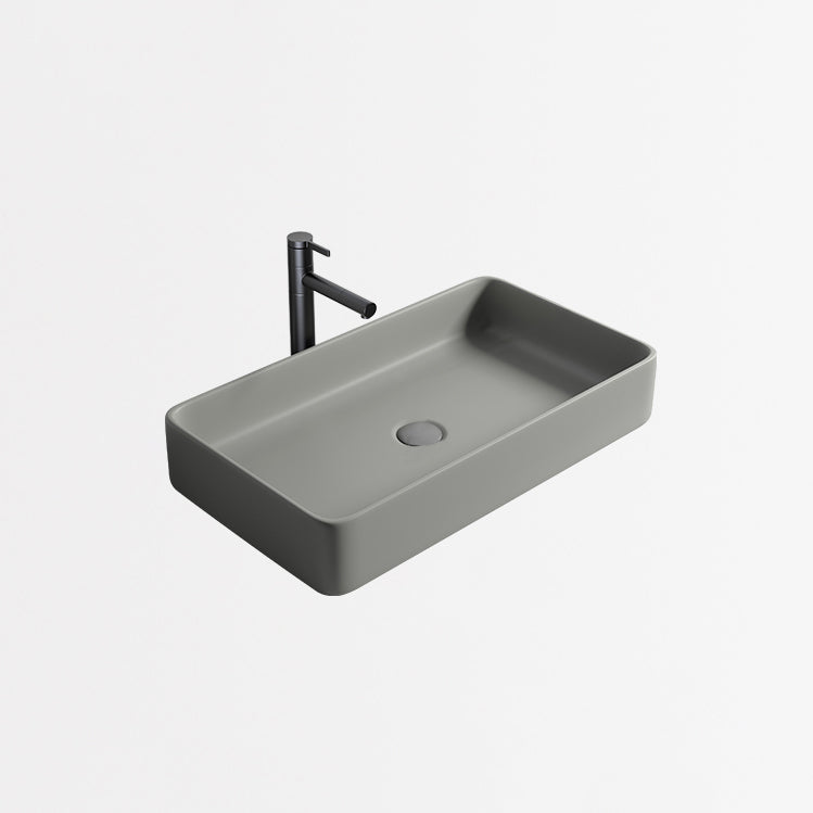 Contemporary Bathroom Sink Porcelain Rectangular Vessel Lavatory Sink with Pop-Up Drain
