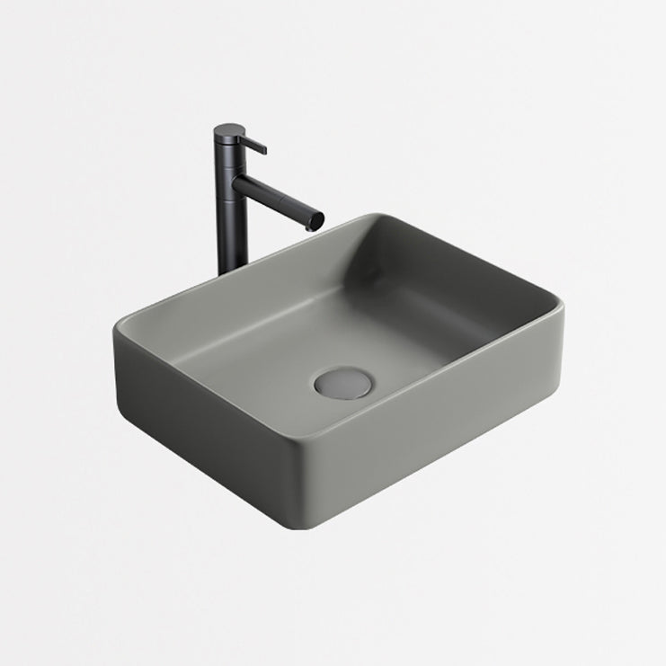 Contemporary Bathroom Sink Porcelain Rectangular Vessel Lavatory Sink with Pop-Up Drain