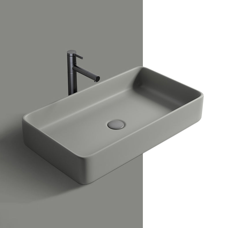 Contemporary Bathroom Sink Porcelain Rectangular Vessel Lavatory Sink with Pop-Up Drain