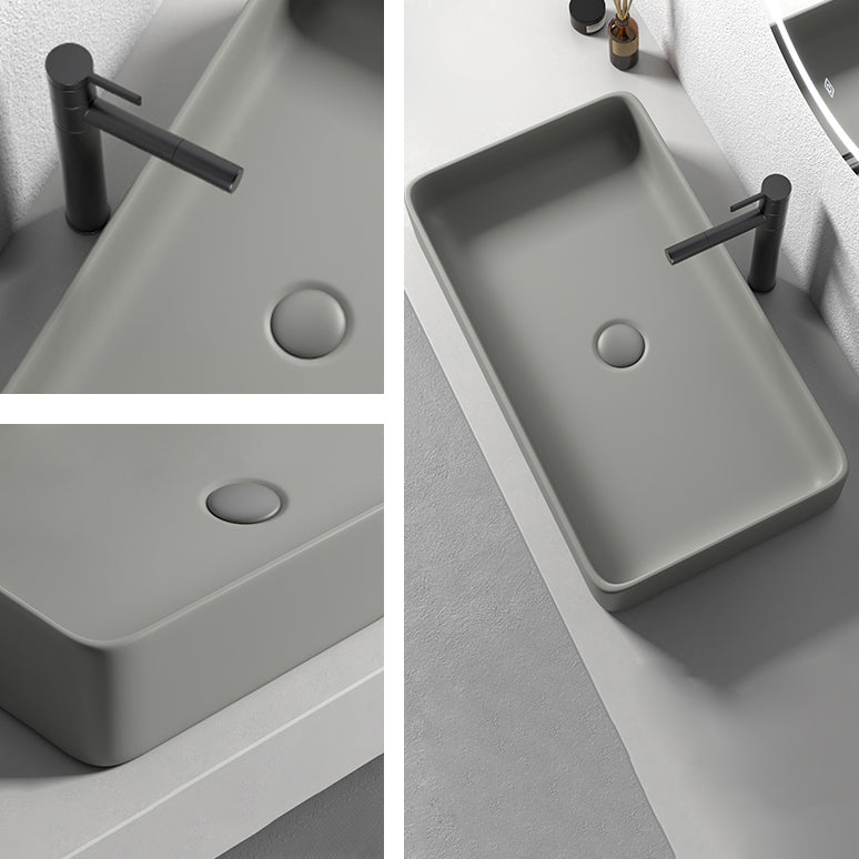 Contemporary Bathroom Sink Porcelain Rectangular Vessel Lavatory Sink with Pop-Up Drain
