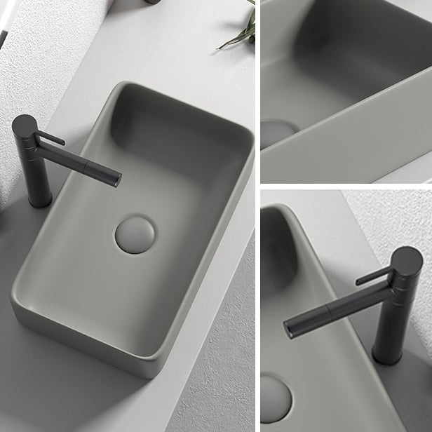 Contemporary Bathroom Sink Porcelain Rectangular Vessel Lavatory Sink with Pop-Up Drain