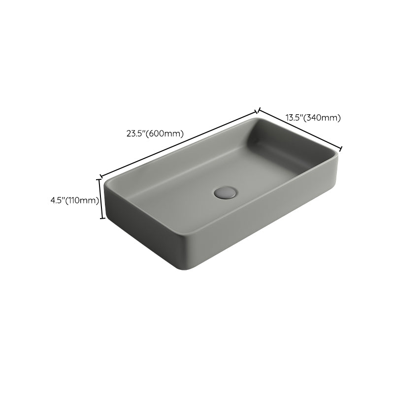 Contemporary Bathroom Sink Porcelain Rectangular Vessel Lavatory Sink with Pop-Up Drain
