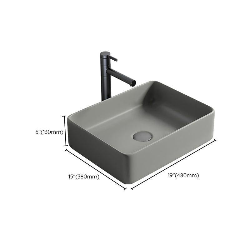 Contemporary Bathroom Sink Porcelain Rectangular Vessel Lavatory Sink with Pop-Up Drain