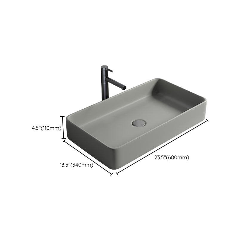 Contemporary Bathroom Sink Porcelain Rectangular Vessel Lavatory Sink with Pop-Up Drain