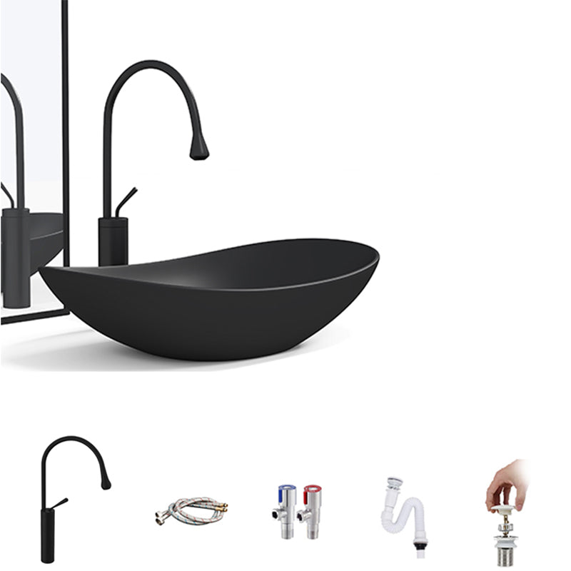 Contemporary Bathroom Sink Porcelain Oval-Shape Vessel Lavatory Sink with Pop-Up Drain