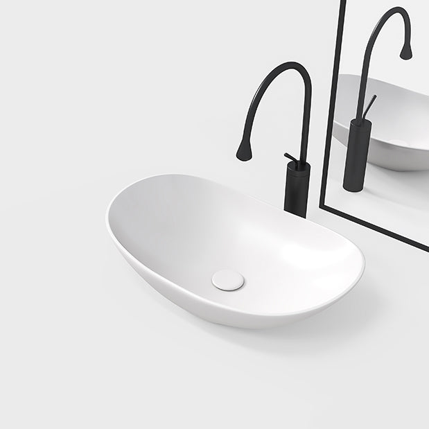 Contemporary Bathroom Sink Porcelain Oval-Shape Vessel Lavatory Sink with Pop-Up Drain