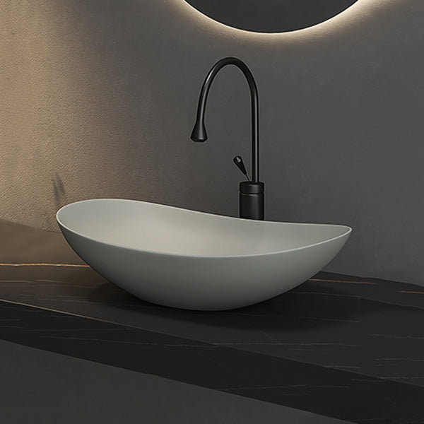 Contemporary Bathroom Sink Porcelain Oval-Shape Vessel Lavatory Sink with Pop-Up Drain