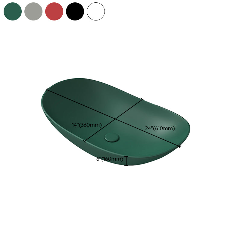 Contemporary Bathroom Sink Porcelain Oval-Shape Vessel Lavatory Sink with Pop-Up Drain
