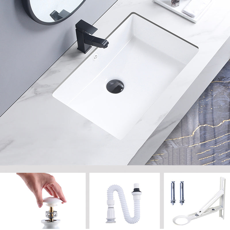 Modern Bathroom Sink Pop-Up Drain Porcelain Rectangular Vessel Bathroom Sink