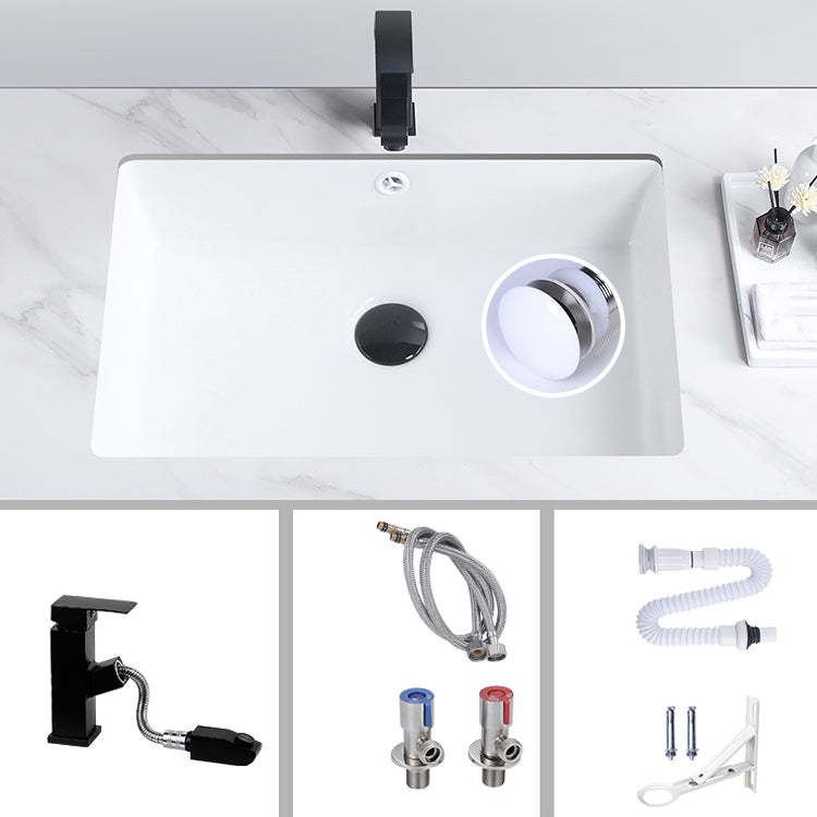 Modern Bathroom Sink Pop-Up Drain Porcelain Rectangular Vessel Bathroom Sink