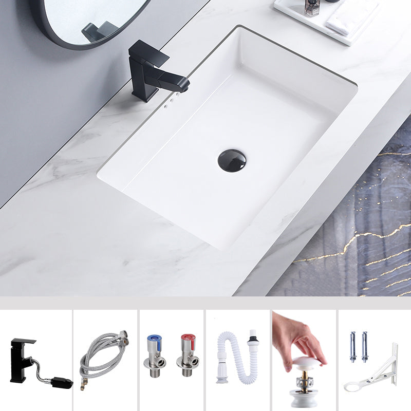 Modern Bathroom Sink Pop-Up Drain Porcelain Rectangular Vessel Bathroom Sink