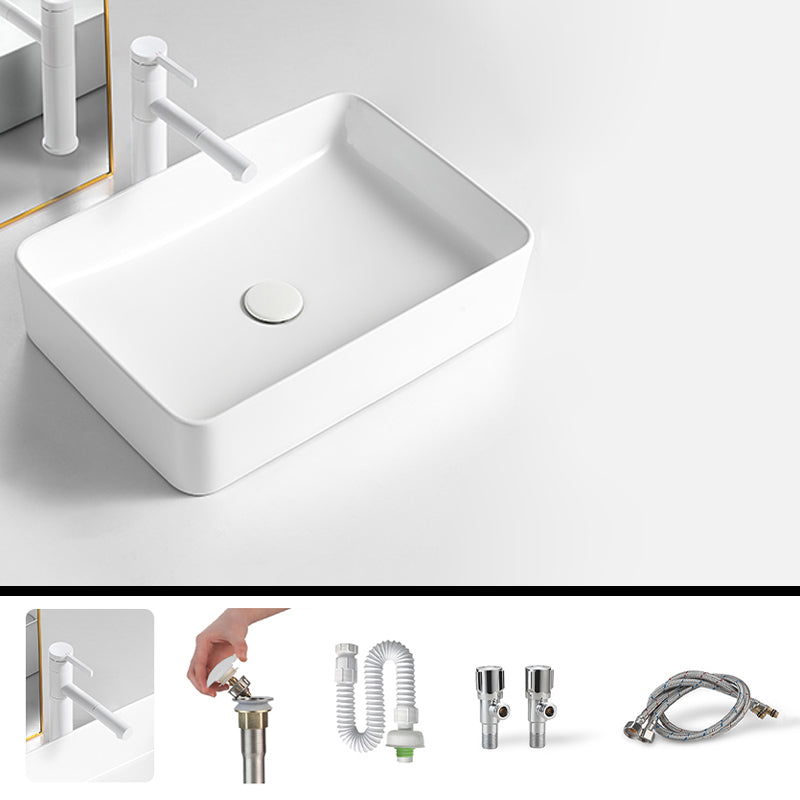 Modern Bathroom Sink Porcelain Rectangular Vessel Bathroom Sink with Pop-Up Drain