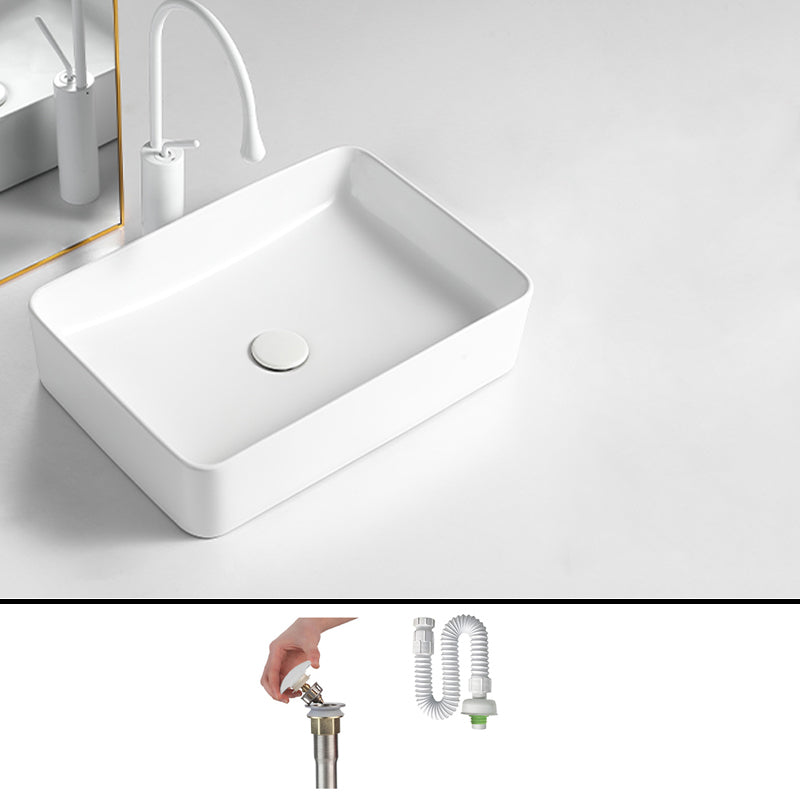 Modern Bathroom Sink Porcelain Rectangular Vessel Bathroom Sink with Pop-Up Drain