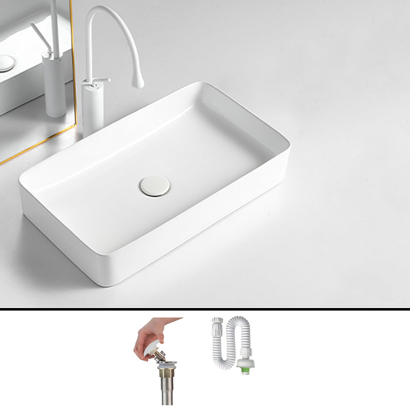 Modern Bathroom Sink Porcelain Rectangular Vessel Bathroom Sink with Pop-Up Drain