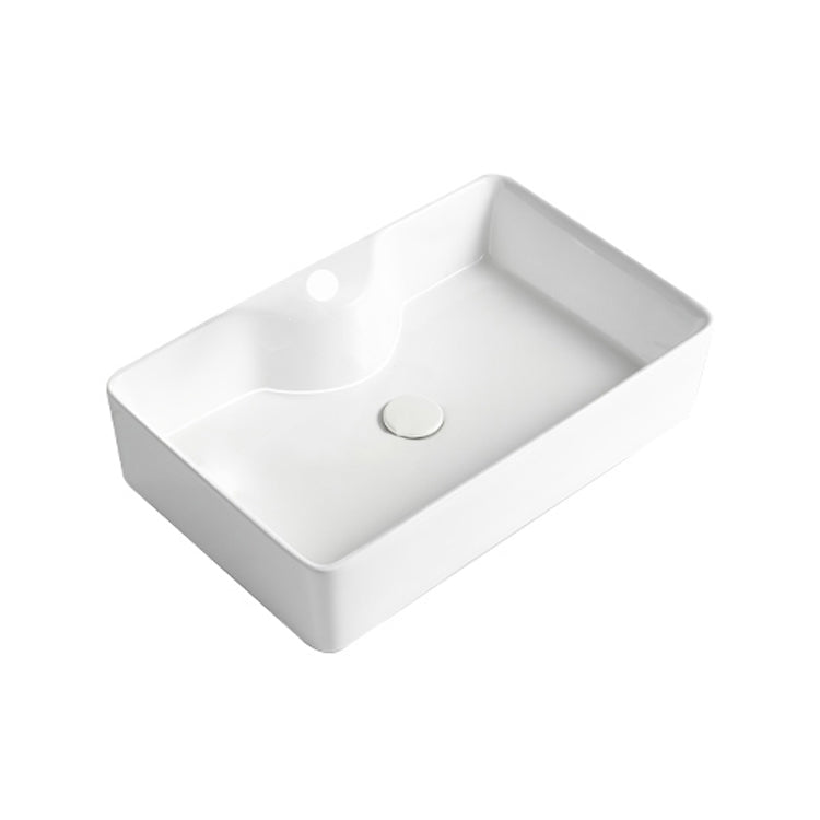Modern Bathroom Sink Porcelain Rectangular Vessel Bathroom Sink with Pop-Up Drain