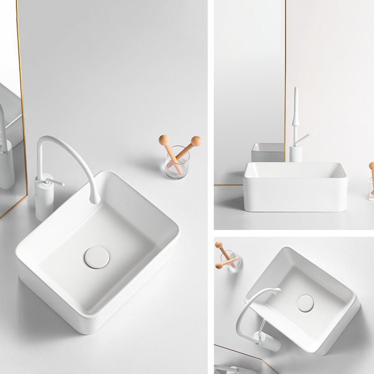 Modern Bathroom Sink Porcelain Rectangular Vessel Bathroom Sink with Pop-Up Drain