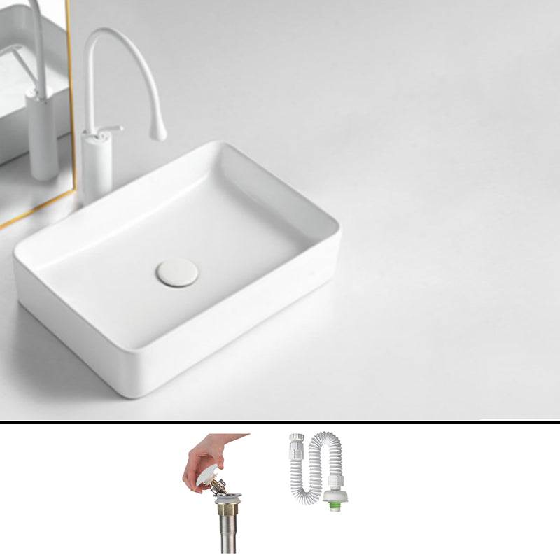 Modern Bathroom Sink Porcelain Rectangular Vessel Bathroom Sink with Pop-Up Drain
