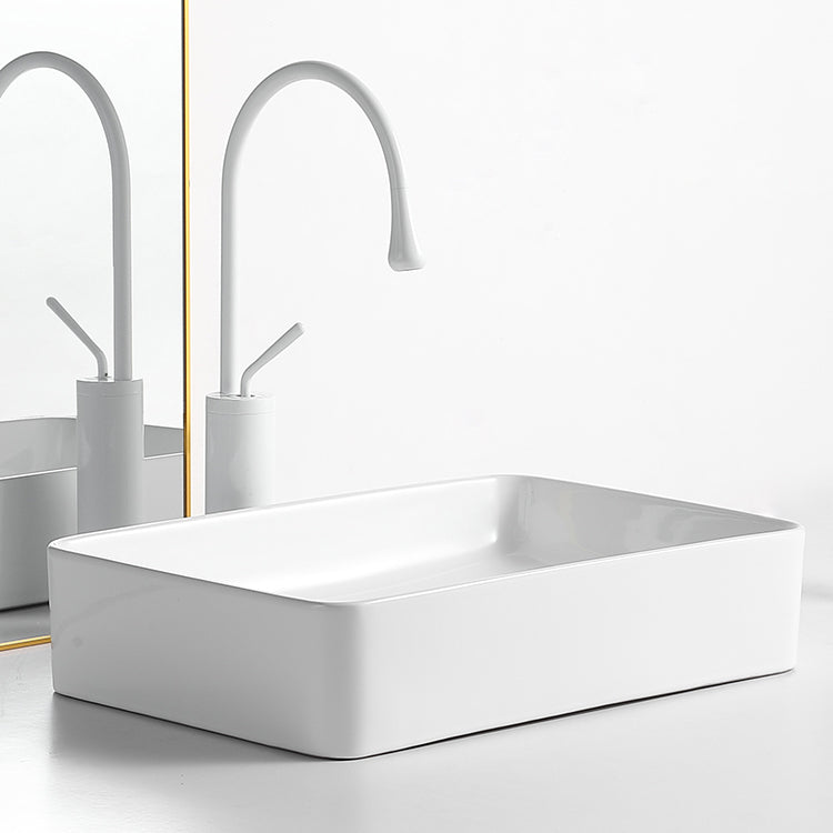Modern Bathroom Sink Porcelain Rectangular Vessel Bathroom Sink with Pop-Up Drain