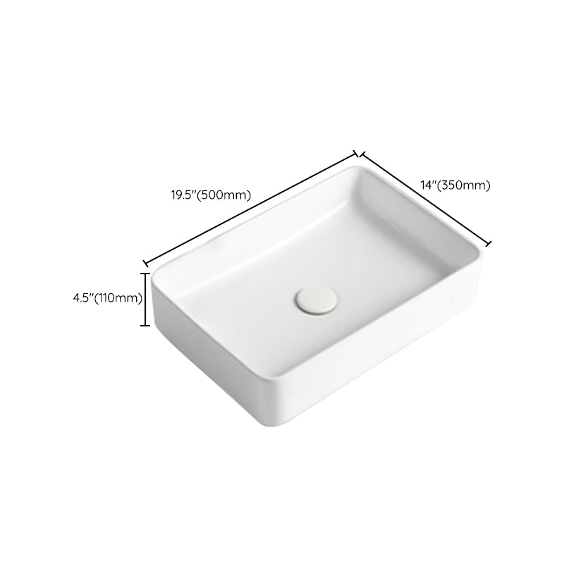 Modern Bathroom Sink Porcelain Rectangular Vessel Bathroom Sink with Pop-Up Drain