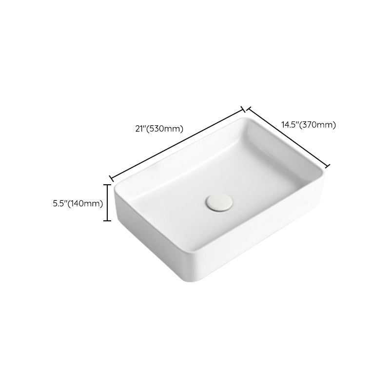 Modern Bathroom Sink Porcelain Rectangular Vessel Bathroom Sink with Pop-Up Drain