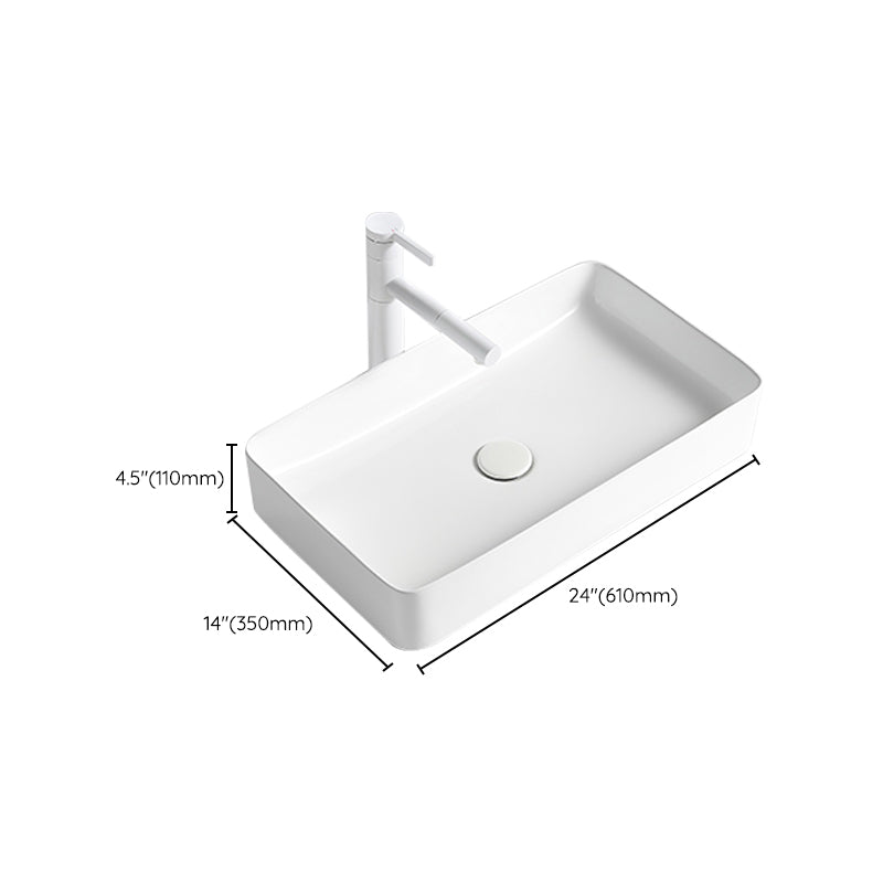 Modern Bathroom Sink Porcelain Rectangular Vessel Bathroom Sink with Pop-Up Drain
