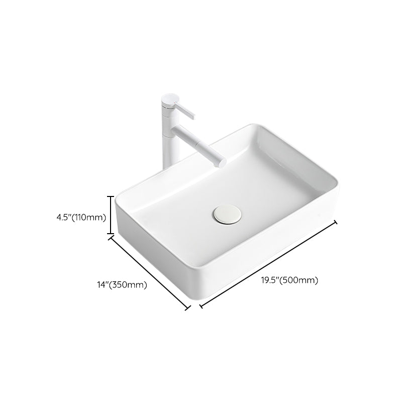 Modern Bathroom Sink Porcelain Rectangular Vessel Bathroom Sink with Pop-Up Drain
