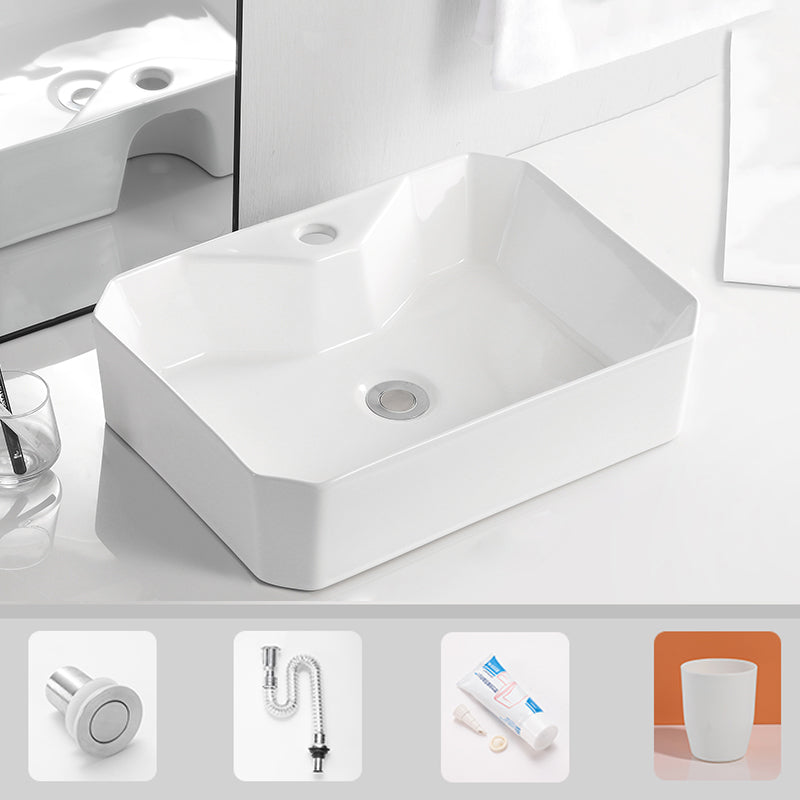 Contemporary Bathroom Sink Porcelain Solid Color Rectangular Vessel Bathroom Sink
