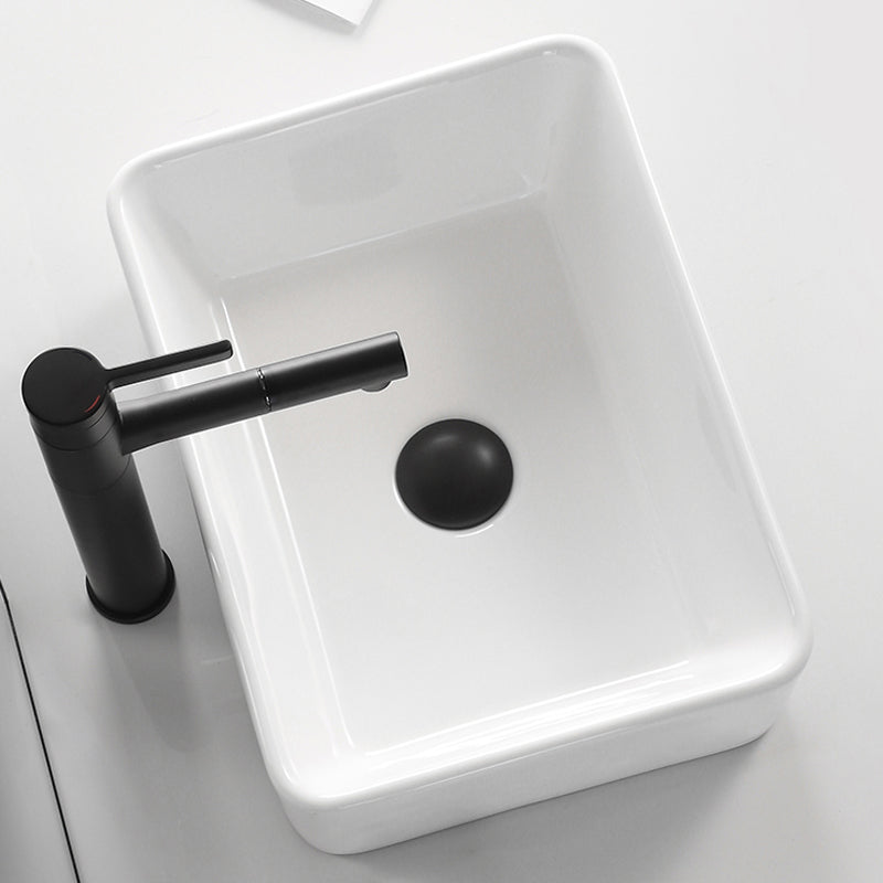Contemporary Bathroom Sink Porcelain Solid Color Rectangular Vessel Bathroom Sink