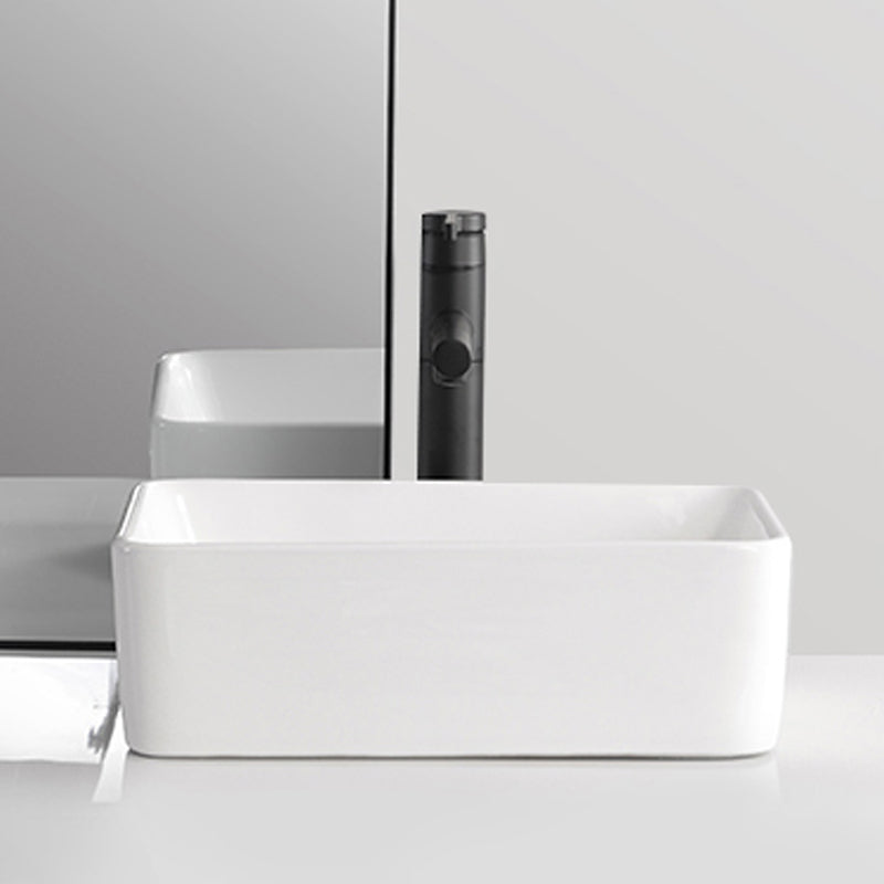 Contemporary Bathroom Sink Porcelain Solid Color Rectangular Vessel Bathroom Sink