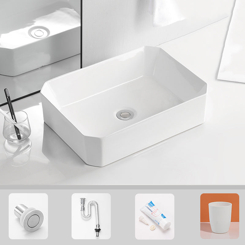 Contemporary Bathroom Sink Porcelain Solid Color Rectangular Vessel Bathroom Sink