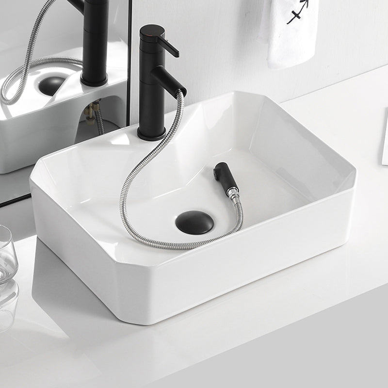 Contemporary Bathroom Sink Porcelain Solid Color Rectangular Vessel Bathroom Sink