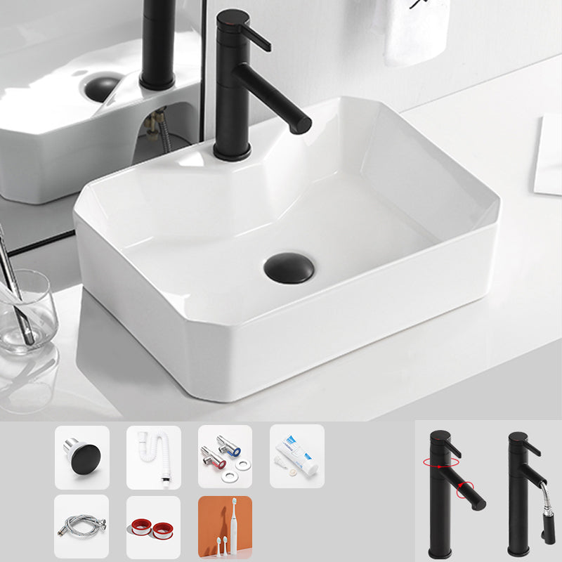 Contemporary Bathroom Sink Porcelain Solid Color Rectangular Vessel Bathroom Sink