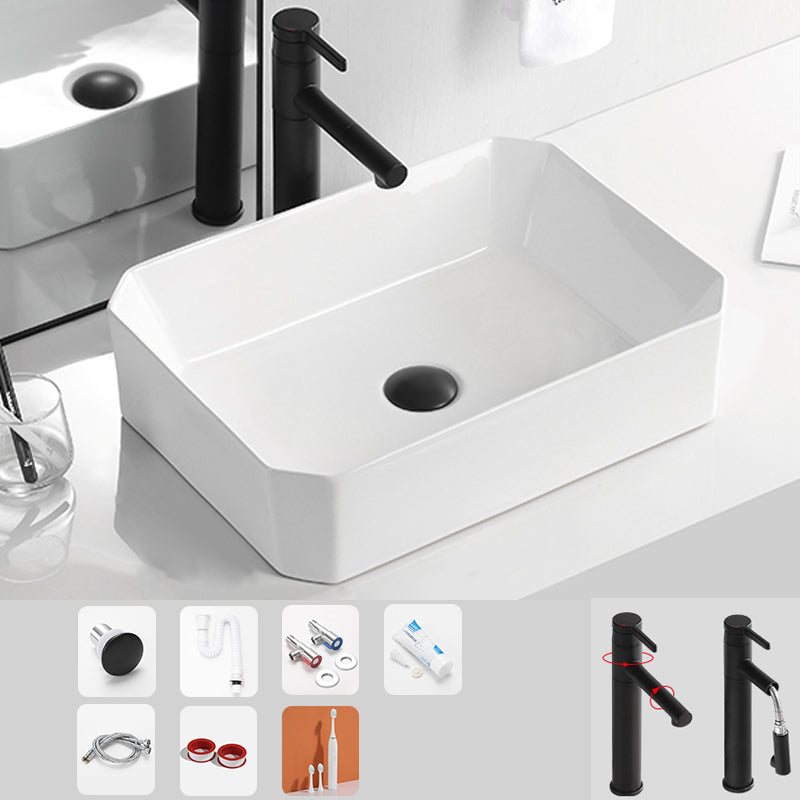 Contemporary Bathroom Sink Porcelain Solid Color Rectangular Vessel Bathroom Sink