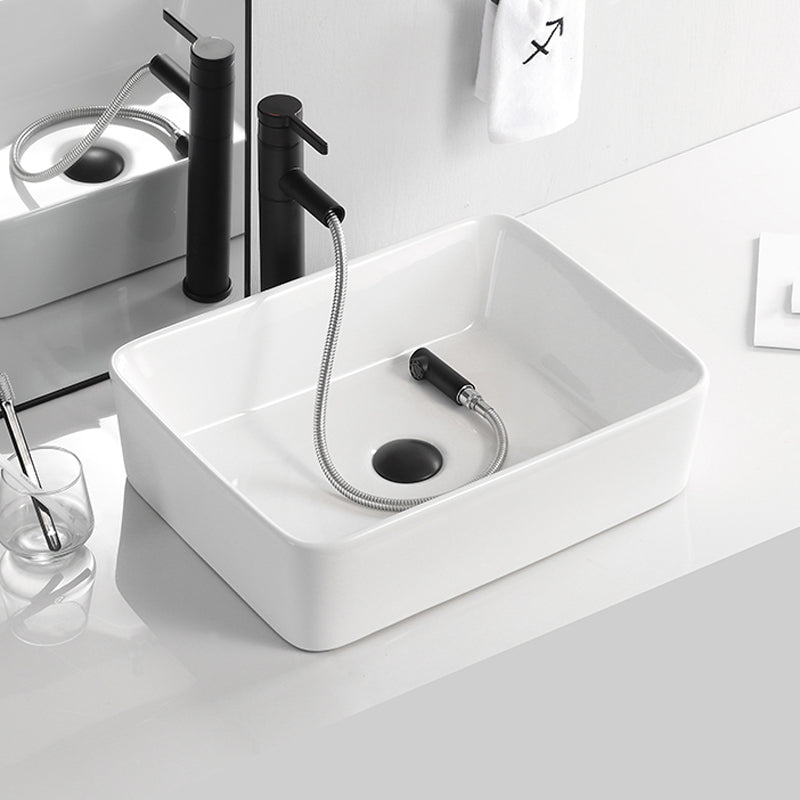 Contemporary Bathroom Sink Porcelain Solid Color Rectangular Vessel Bathroom Sink