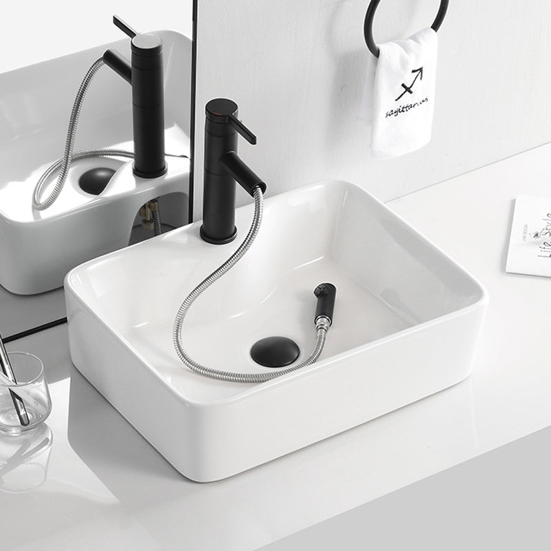 Contemporary Bathroom Sink Porcelain Solid Color Rectangular Vessel Bathroom Sink