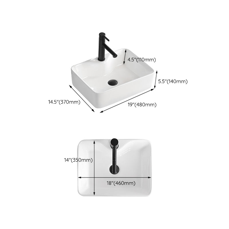 Contemporary Bathroom Sink Porcelain Solid Color Rectangular Vessel Bathroom Sink