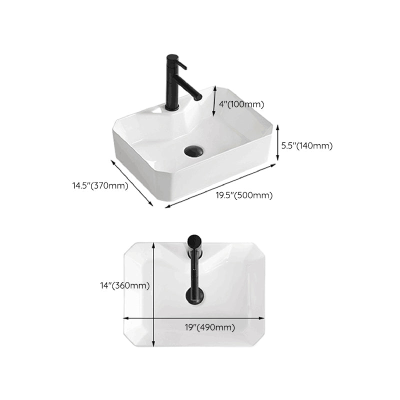 Contemporary Bathroom Sink Porcelain Solid Color Rectangular Vessel Bathroom Sink