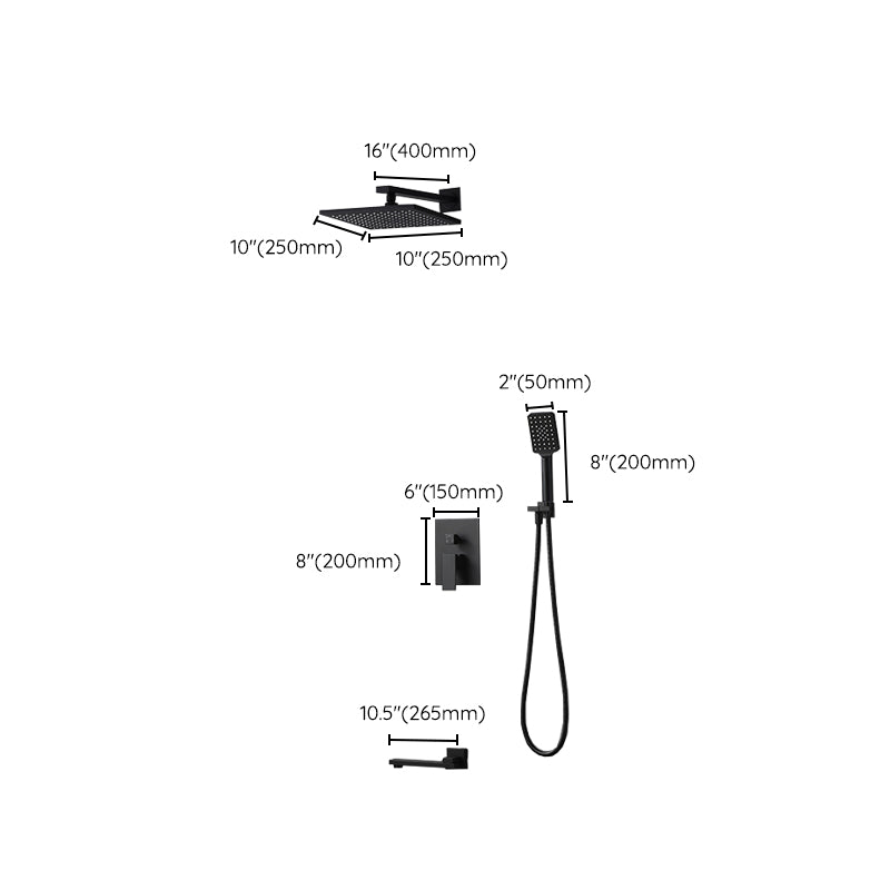 Square Black Spot Resist Shower Faucet Shower Arm Shower with Handheld Shower Head